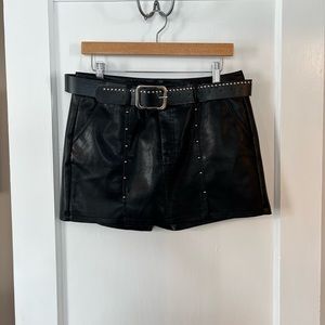 Shein Faux Leather Black Stud Skort with Belt